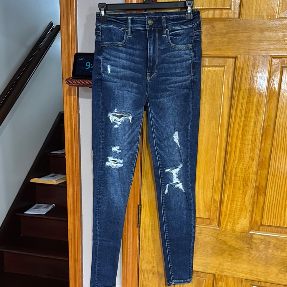 Women's Distressed Blue Jeans Super High Rise Jegging